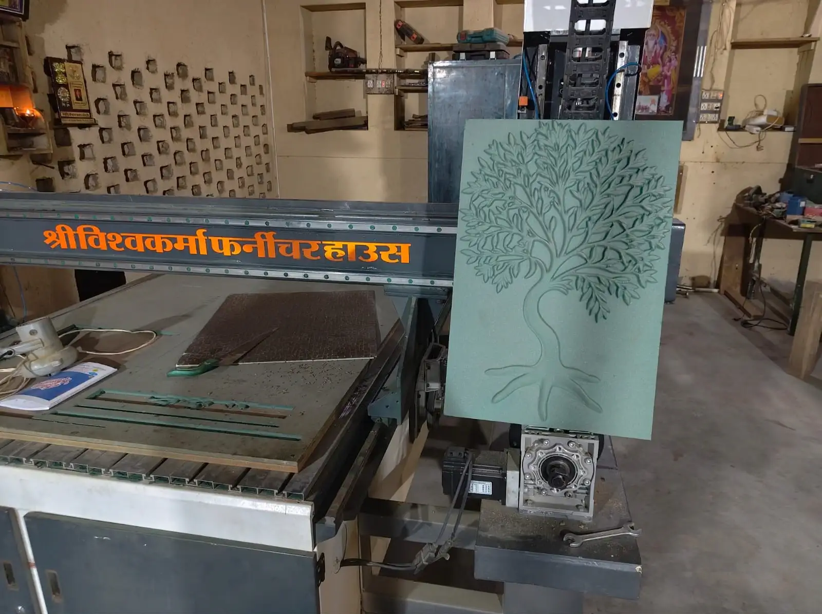 CNC machine cutting wood